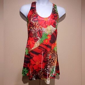 Ocean Blue Sleeveless Floral Mini Dress Size L